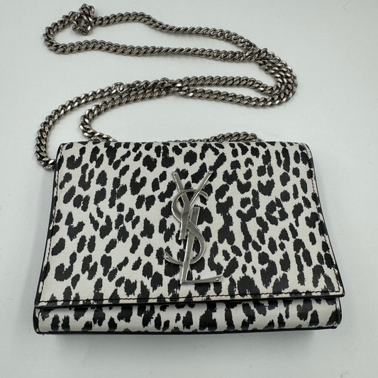 YVES SAINT LAURENT White Leopard Print Leather Small Kate Bag