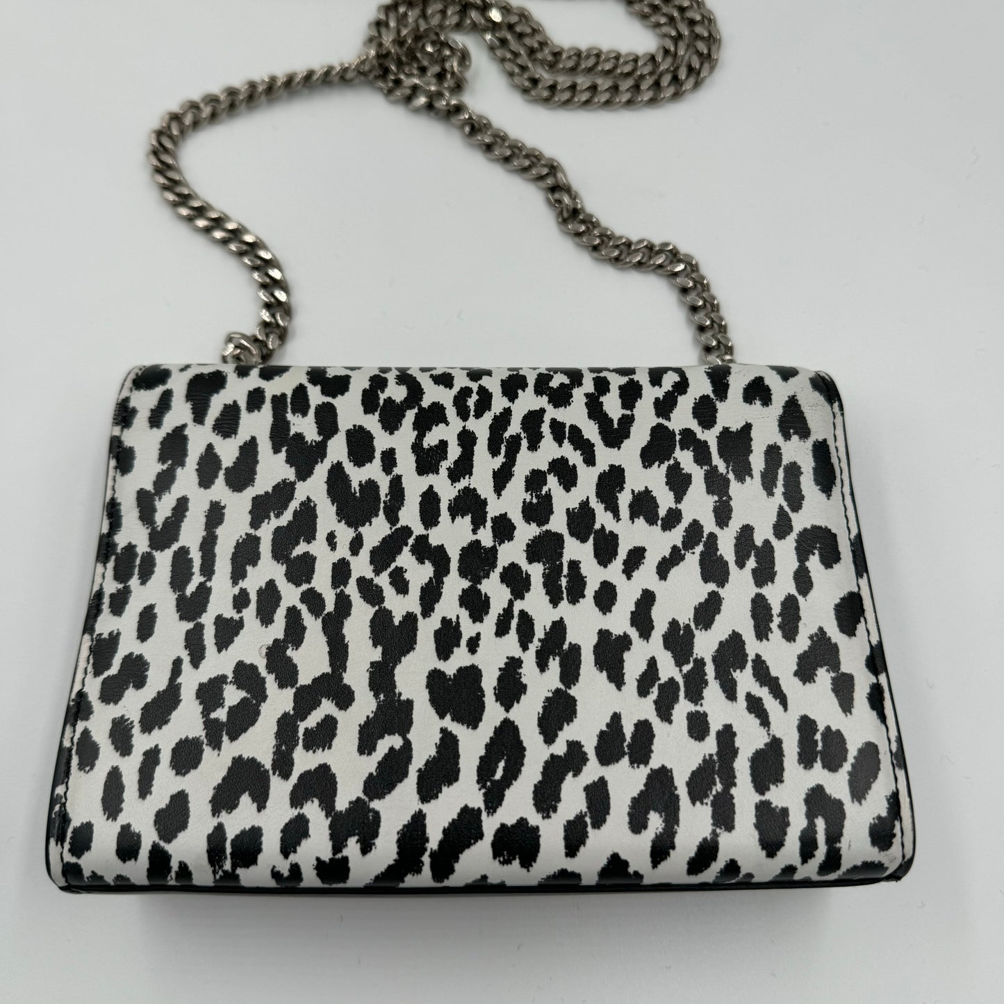 YVES SAINT LAURENT White Leopard Print Leather Small Kate Bag
