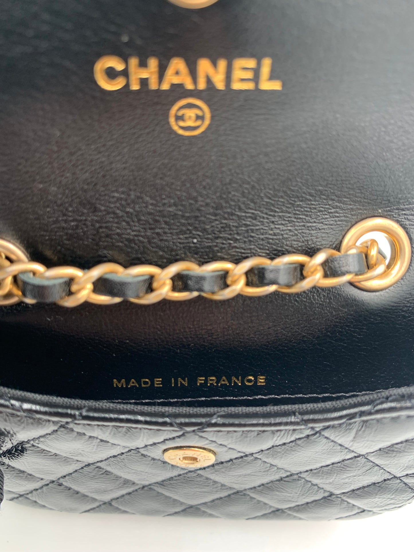 CHANEL Shiny Calfskin Quilted Waist Belt Bag Black