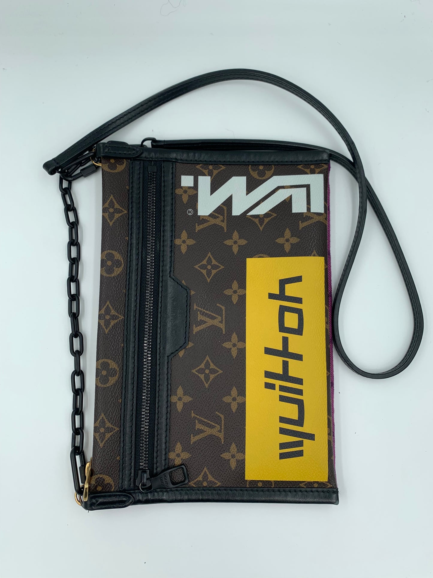 LOUIS VUITTON LINED FLAT MESSENGER PURPLE DARK BROWN