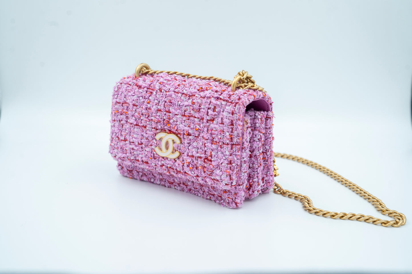 CHANEL 22P SQUARE FLAP BAG TWEED PINK WITH PINK HARDWARE