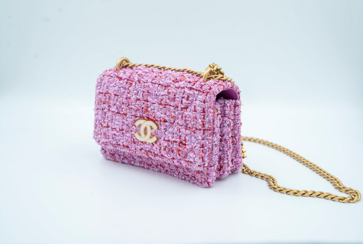 CHANEL 22P SQUARE FLAP BAG TWEED PINK WITH PINK HARDWARE