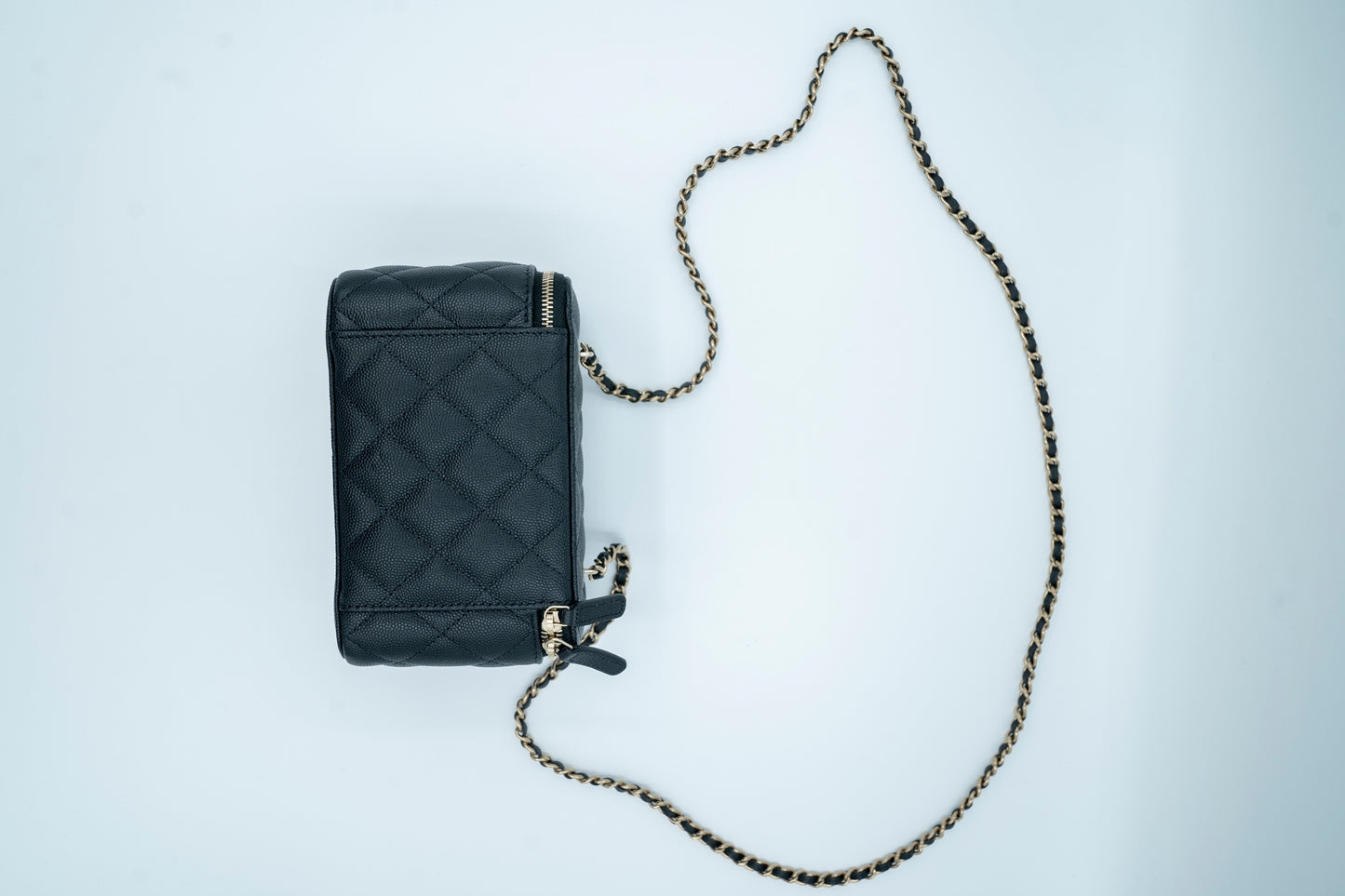 CHANEL Matelasse Small Vanity Case Chain Shoulder Bag Caviar Skin Leather Black