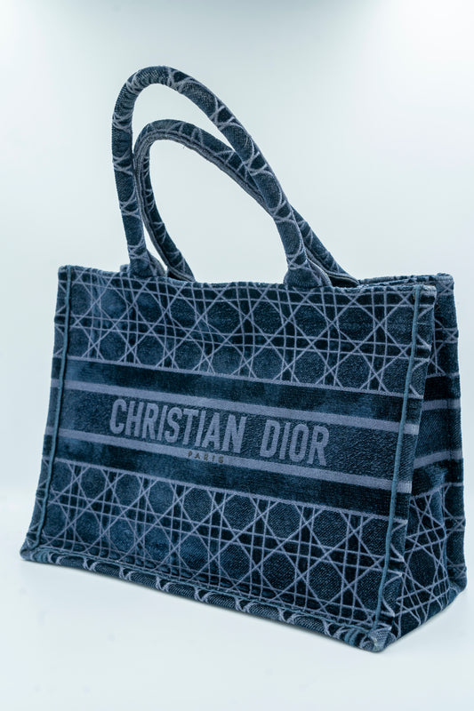 Christian Dior Book Tote Cannage Embroidered Velvet Large Blue
