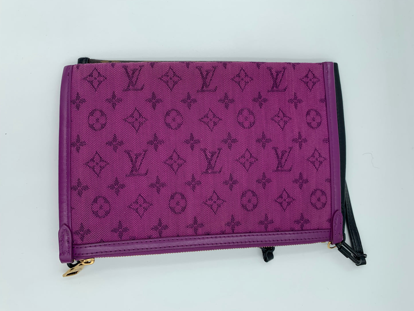 LOUIS VUITTON LINED FLAT MESSENGER PURPLE DARK BROWN