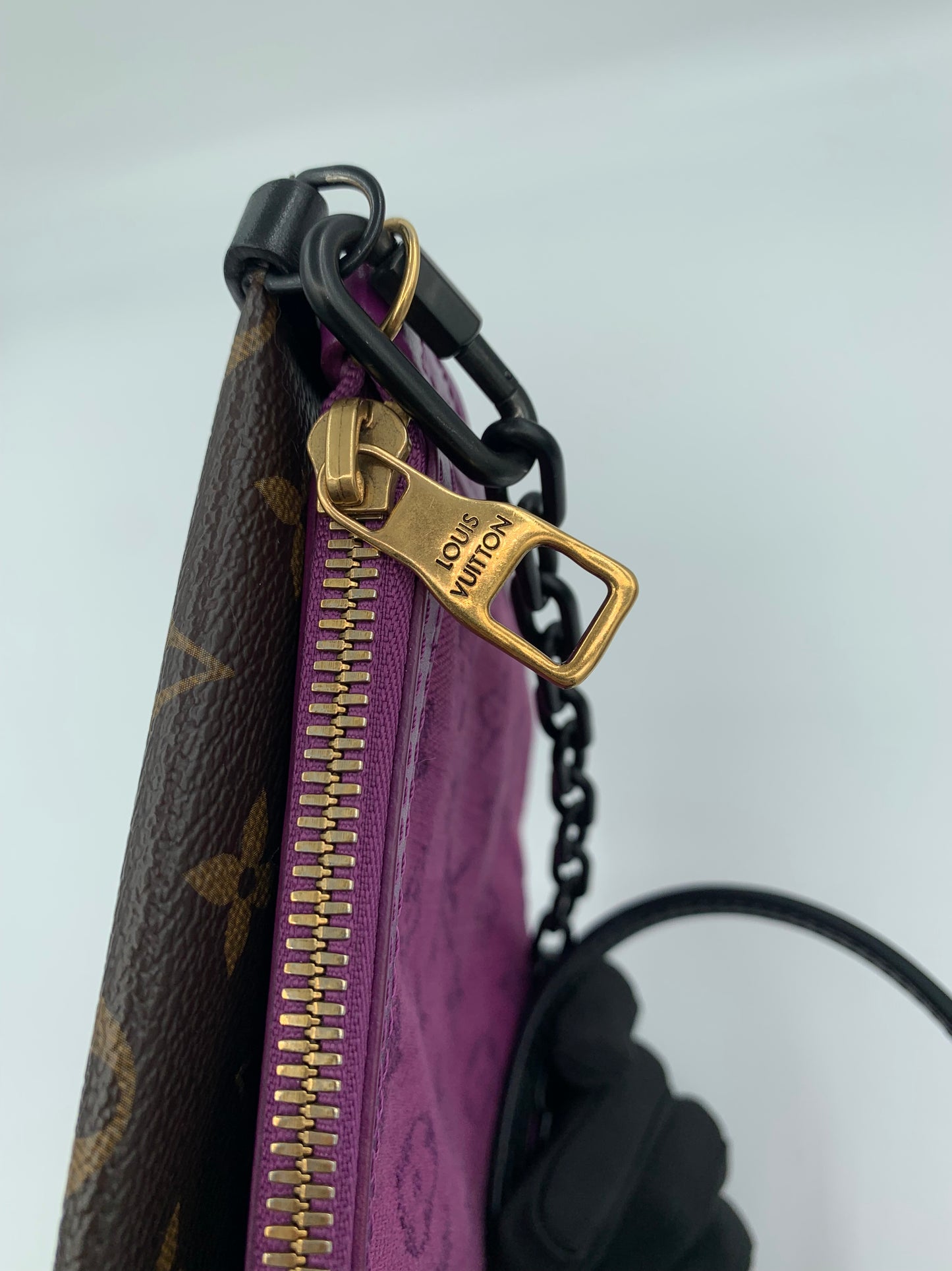 LOUIS VUITTON LINED FLAT MESSENGER PURPLE DARK BROWN