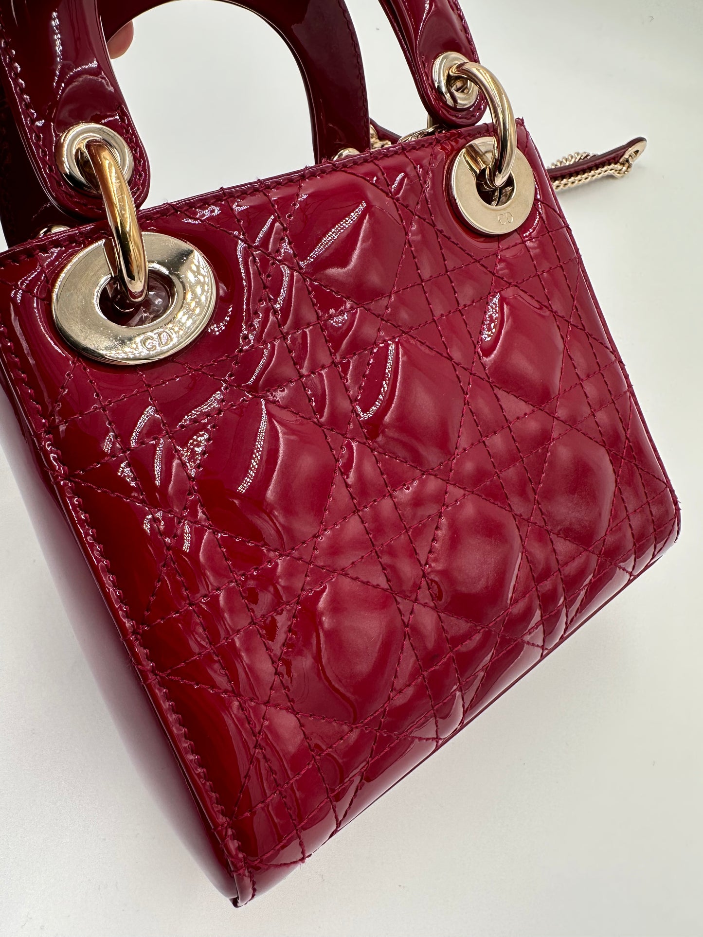 DIOR MINI LADY DIOR PATENT LEATHER RED