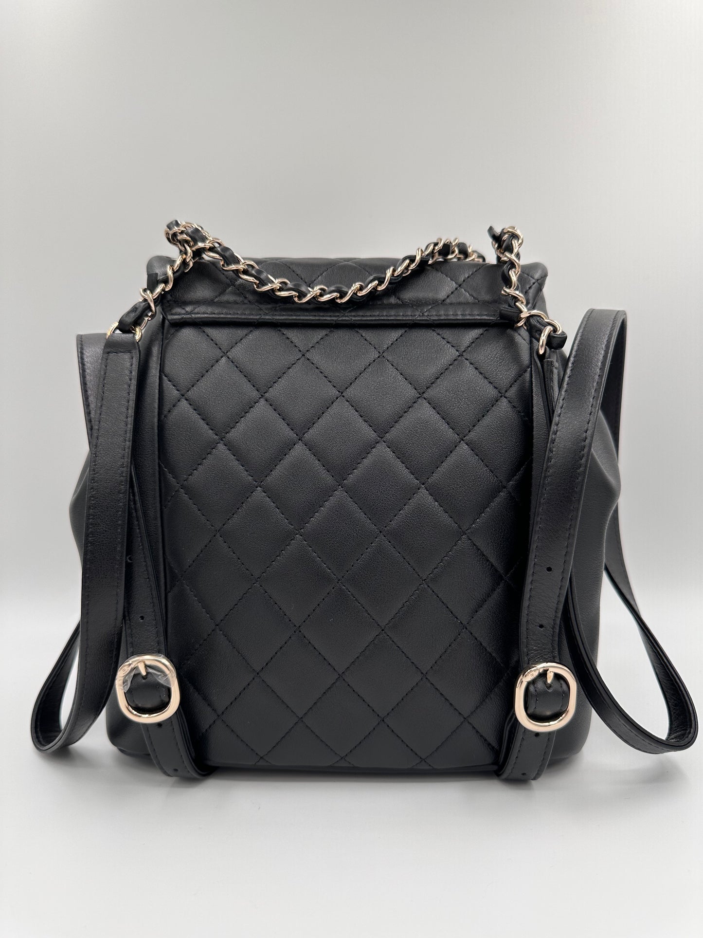 CHANEL Lambskin Quilted Small Duma Drawstring Backpack Black