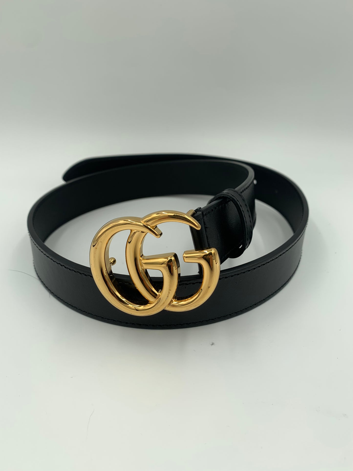 Gucci GG MARMONT LEATHER BELT WITH SHINY BUCKLE