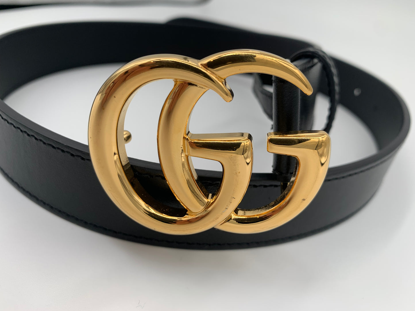 Gucci GG MARMONT LEATHER BELT WITH SHINY BUCKLE