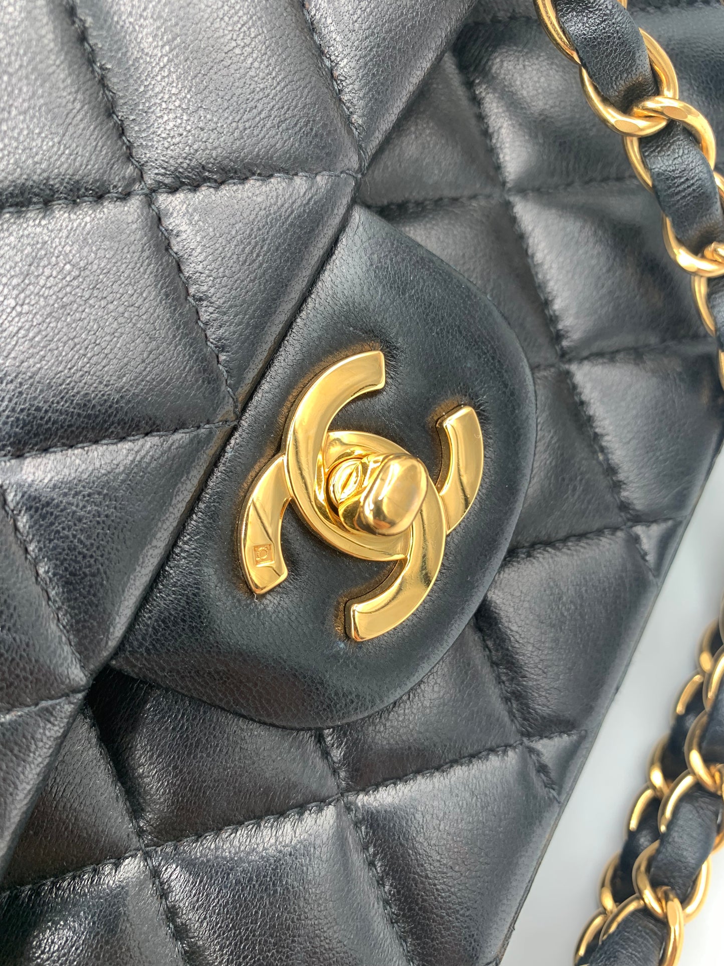 Chanel Vintage Classic Double Flap Bag Quilted Lambskin Mid