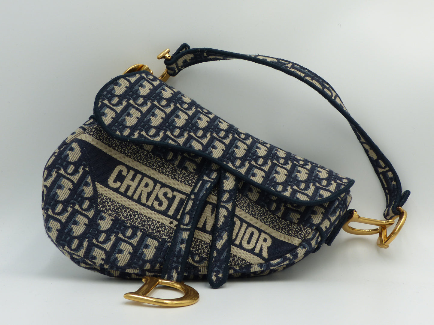 DIOR SADDLE BAG BLUE OBLIQUE EMBROIDER( WITH SHOULDER STRAP)