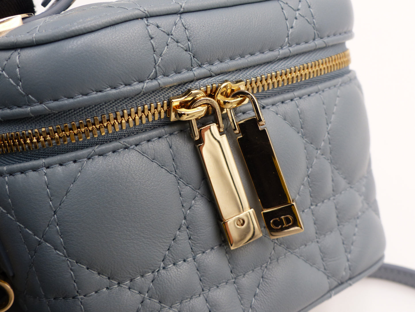 DIOR SMALL DIORTRAVEL VANITY CASE CANNAGE LAMBSKIN BLUE GHW