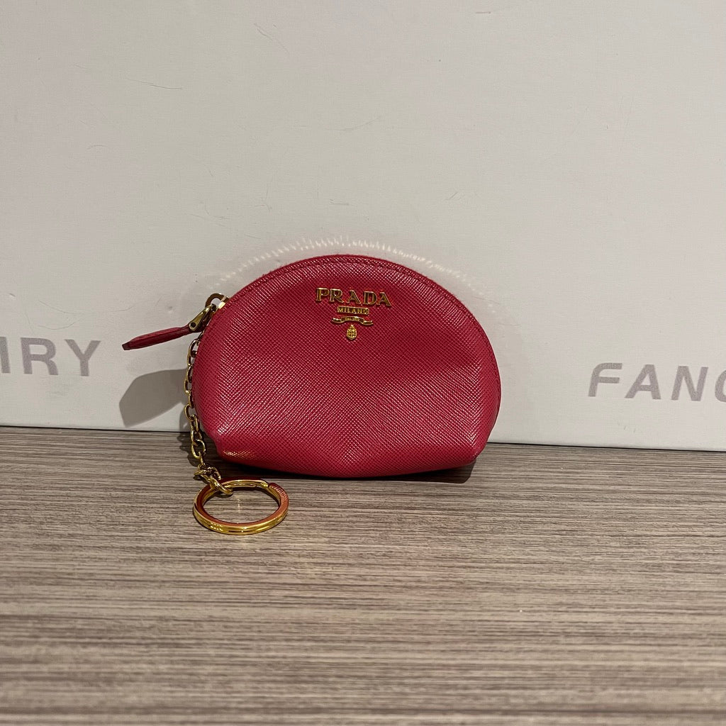 PRADA RED LEATHER CARD BAG WITH RINGS