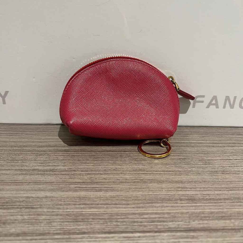 PRADA RED LEATHER CARD BAG WITH RINGS