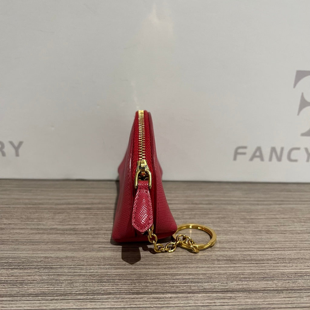 PRADA RED LEATHER CARD BAG WITH RINGS