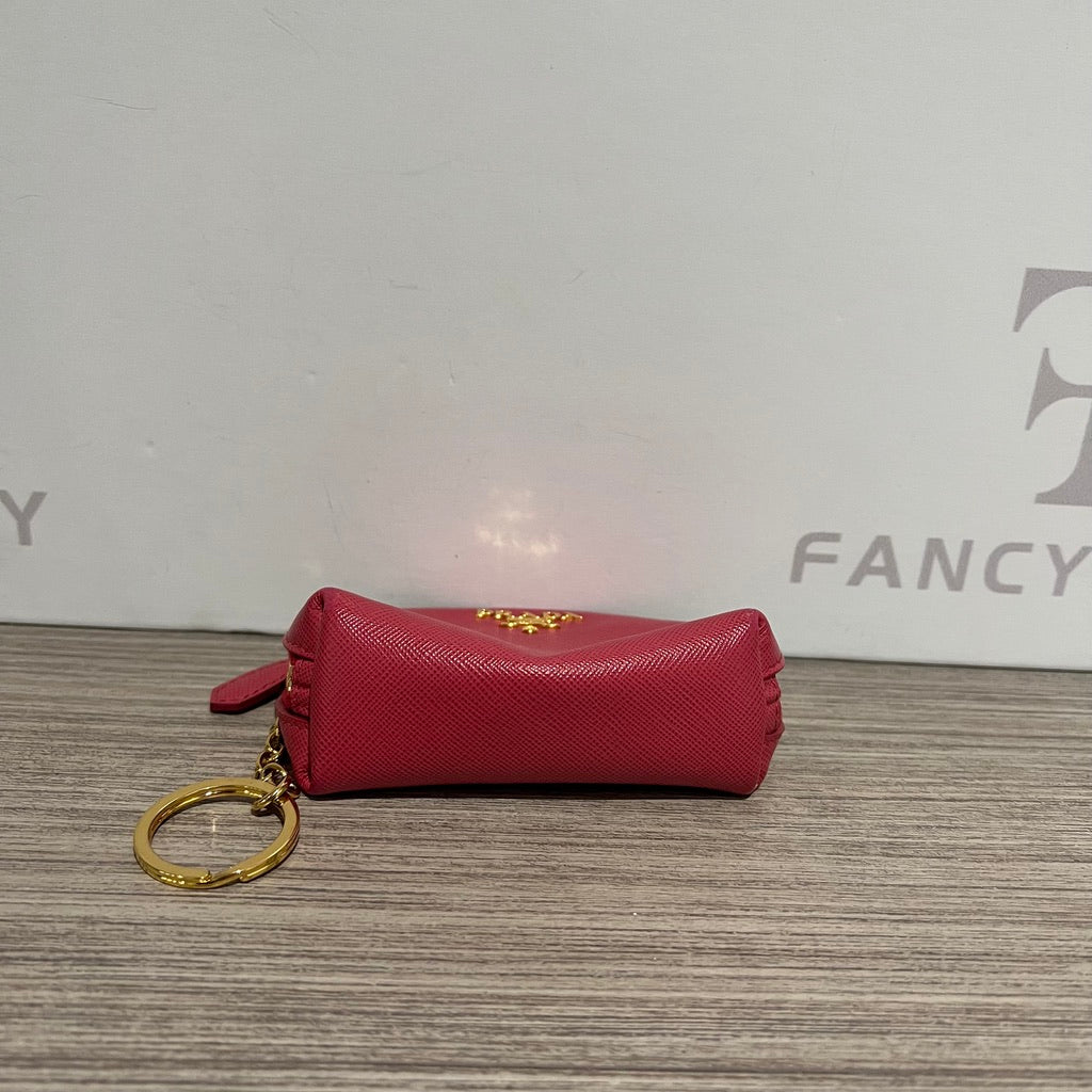 PRADA RED LEATHER CARD BAG WITH RINGS