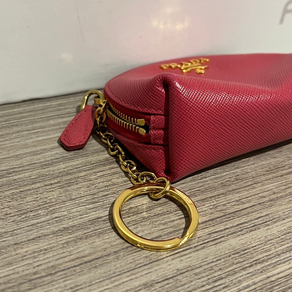 PRADA RED LEATHER CARD BAG WITH RINGS