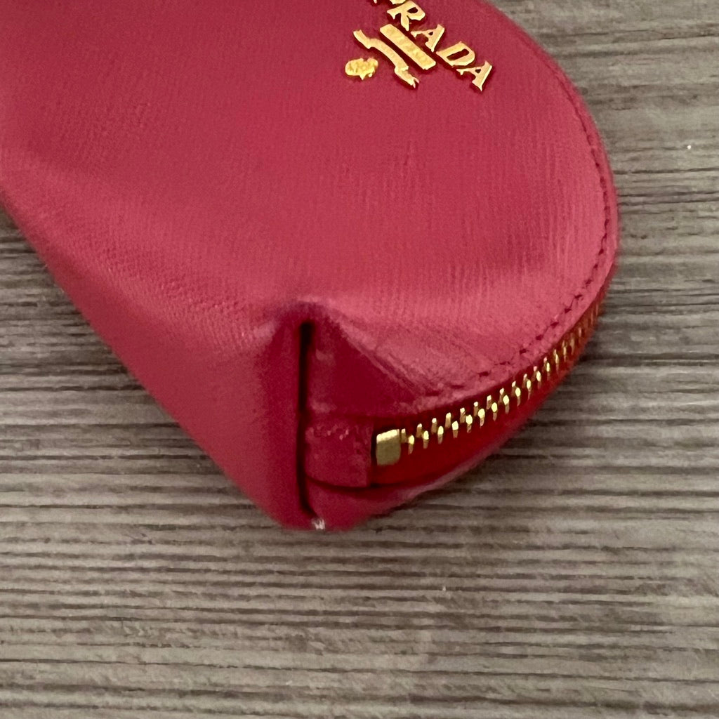 PRADA RED LEATHER CARD BAG WITH RINGS