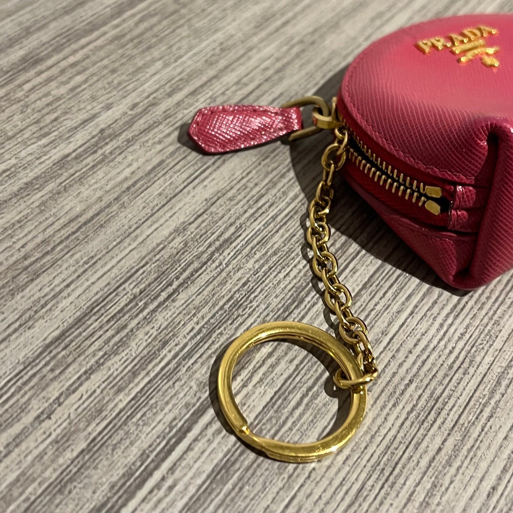 PRADA RED LEATHER CARD BAG WITH RINGS