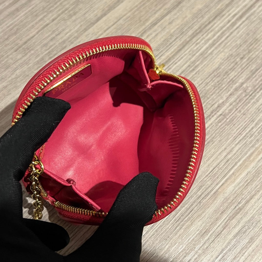 PRADA RED LEATHER CARD BAG WITH RINGS