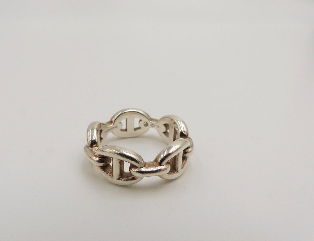 HERMES SIZE 53 BAGUE ENCHAINEE RING SILVER